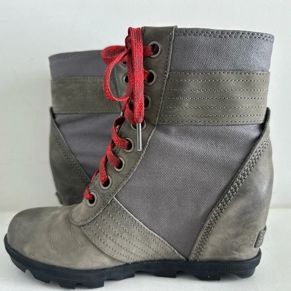 Sorel Lexie Boots Women's Size 8 Wedge Ankle Lace Up Boots Gray - Picture 5 of 8